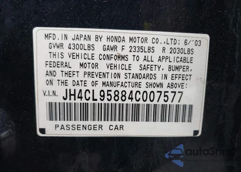 2004 Acura Tsx from USA, damaged, VIN JH4CL95884C007577